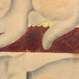 Three Cats with Blue String, c. 1870s Theorem Watercolor in Period Frame