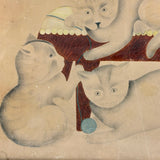 Three Cats with Blue String, c. 1870s Theorem Watercolor in Period Frame