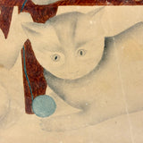 Three Cats with Blue String, c. 1870s Theorem Watercolor in Period Frame