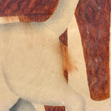 Three Cats with Blue String, c. 1870s Theorem Watercolor in Period Frame