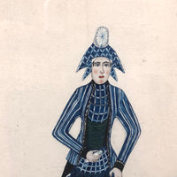 Fantastic Antique Folk Art Costumes Watercolor on Laid
