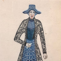 Fantastic Antique Folk Art Costumes Watercolor on Laid