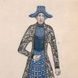 Fantastic Antique Folk Art Costumes Watercolor on Laid