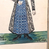 Fantastic Antique Folk Art Costumes Watercolor on Laid