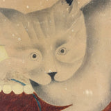 Three Cats with Blue String, c. 1870s Theorem Watercolor in Period Frame