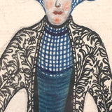 Fantastic Antique Folk Art Costumes Watercolor on Laid