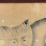 Three Cats with Blue String, c. 1870s Theorem Watercolor in Period Frame