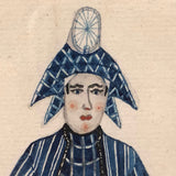 Fantastic Antique Folk Art Costumes Watercolor on Laid