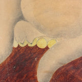 Three Cats with Blue String, c. 1870s Theorem Watercolor in Period Frame