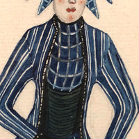 Fantastic Antique Folk Art Costumes Watercolor on Laid