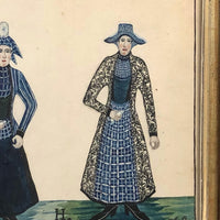 Fantastic Antique Folk Art Costumes Watercolor on Laid