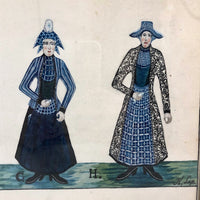 Fantastic Antique Folk Art Costumes Watercolor on Laid