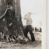 Man vs. Giant Wooden Snake, Curious c. 1940s Snapshot Photo