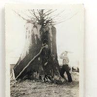 Man vs. Giant Wooden Snake, Curious c. 1940s Snapshot Photo
