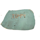 TIPPY, Much Weathered White on Baby Blue Painted Canvas Canoe Siding Fragment