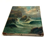 Rocky Shore and Gulls, Radiant Antique Varnished Seascape Signed E. Heaten