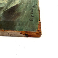 Rocky Shore and Gulls, Radiant Antique Varnished Seascape Signed E. Heaten