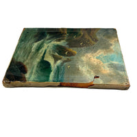 Rocky Shore and Gulls, Radiant Antique Varnished Seascape Signed E. Heaten