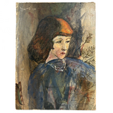 Unsigned Oil on Board Portrait Over Landscape from the Circle of Wood Gaylor and Adelaide Lawson