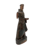 SOLD Finely Carved and Polychromed Antique Santos Figure Holding Book (One Arm Lost) hi