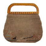 Scarce Grenfell Mission Wooden Handle Clutch with Needlepoint Dog and Figure in Green Parka