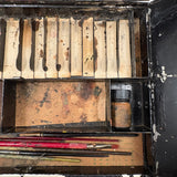Patina-Full 19th Century Tin Fold Out Painter's Box, As Found (with Brushes and Ballantine Bottle Opener)