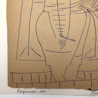 Edwin Kosarek 1950 Erongaricuaro Drawing - Portrait as Map of Michoacan