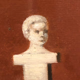 Allegorical Rooster Drama with Statue, Strange Antique Oil on Canvas, Framed