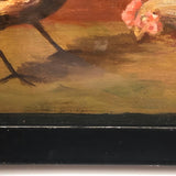 Allegorical Rooster Drama with Statue, Strange Antique Oil on Canvas, Framed