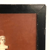 Allegorical Rooster Drama with Statue, Strange Antique Oil on Canvas, Framed