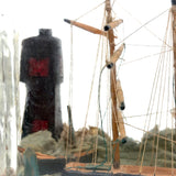 Nice Old Three Mast Ship in a (Old Mr. Boston Whiskey) Bottle with Light House