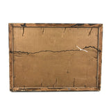 Allegorical Rooster Drama with Statue, Strange Antique Oil on Canvas, Framed