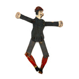 Well Knocked Around Old Wire Jointed Man with Red Stockings and Large Hands