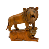 Lion and Lioness, Wonderful Pair of Folk Carvings, Signed