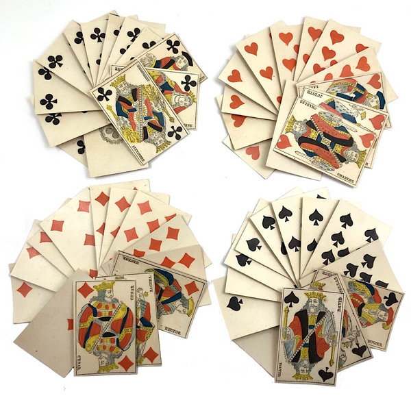 C. 1850s-70s French No Indices, Stencil Colored Playing Cards, Complete 52 Deck