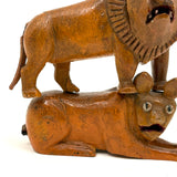 Lion and Lioness, Wonderful Pair of Folk Carvings, Signed