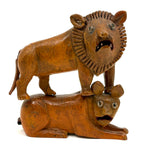 Lion and Lioness, Wonderful Pair of Folk Carvings, Signed