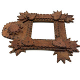 Antique Tramp Art Cigar Box Wood Frame with Hearts and Sun