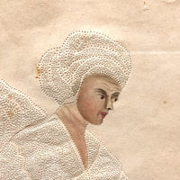 SOLD Fantastic Early 19th C. Pinprick Watercolor Portrait of Beggar and Child