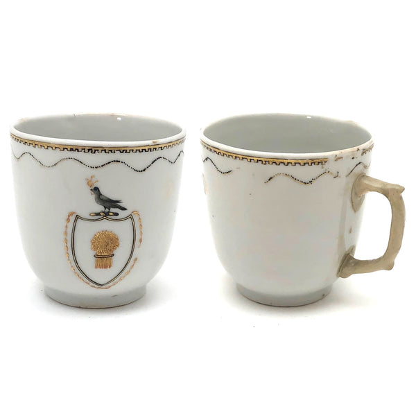Made Do 18th C. Chinese Export Tea Cup with Bird and Wheat and Replaced Handle