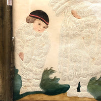 SOLD Fantastic Early 19th C. Pinprick Watercolor Portrait of Beggar and Child