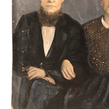 19th C. Folk Art Painted Full Plate Tintype of Stern Looking Couple with Bible (in Large Hand!)