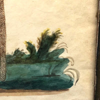 SOLD Fantastic Early 19th C. Pinprick Watercolor Portrait of Beggar and Child