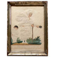 SOLD Fantastic Early 19th C. Pinprick Watercolor Portrait of Beggar and Child