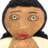Bright Eyed Large Presumed Inuit Cloth Doll with Embroidered Face on Hide and Yarn Hair
