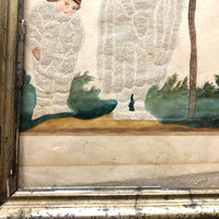 SOLD Fantastic Early 19th C. Pinprick Watercolor Portrait of Beggar and Child