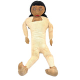 Bright Eyed Large Presumed Inuit Cloth Doll with Embroidered Face on Hide and Yarn Hair