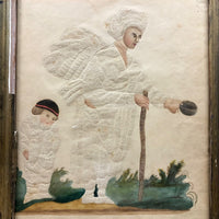 SOLD Fantastic Early 19th C. Pinprick Watercolor Portrait of Beggar and Child