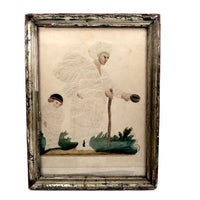 SOLD Fantastic Early 19th C. Pinprick Watercolor Portrait of Beggar and Child