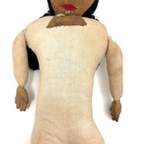 Bright Eyed Large Presumed Inuit Cloth Doll with Embroidered Face on Hide and Yarn Hair